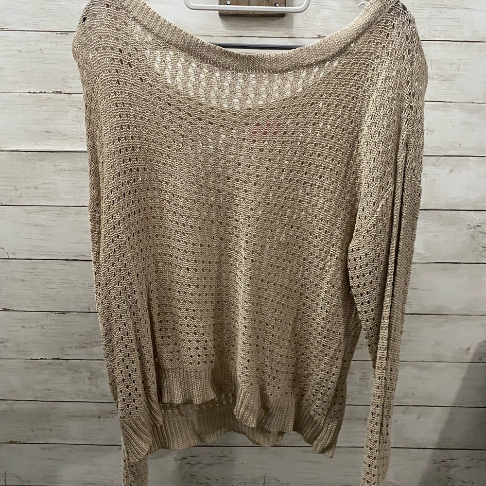 Women's Beige Knit Lightweight‎ Long Sleeve Top
